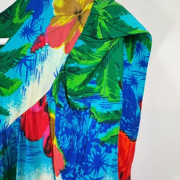 Vintage 60s 70s Size Small Medium Short Dress Rayon Hawaiian Palm Tree Hibiscus - Picture 6 of 6